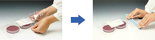 写真：アネロパウチ&reg;の使用方法：嫌気・微好気・炭酸ガス培養手順